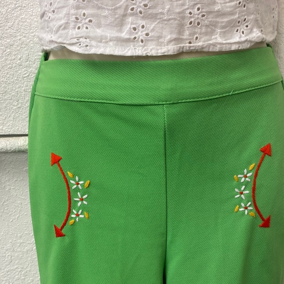 Vintage 70s - Green Flared Pants with Embroidered Detail - Picture 3 of 7